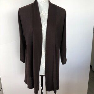 EILEEN FISHER OpenFront Merino Wool Eggplant/Brown Cardigan/Sweater 3/4 sleeve M